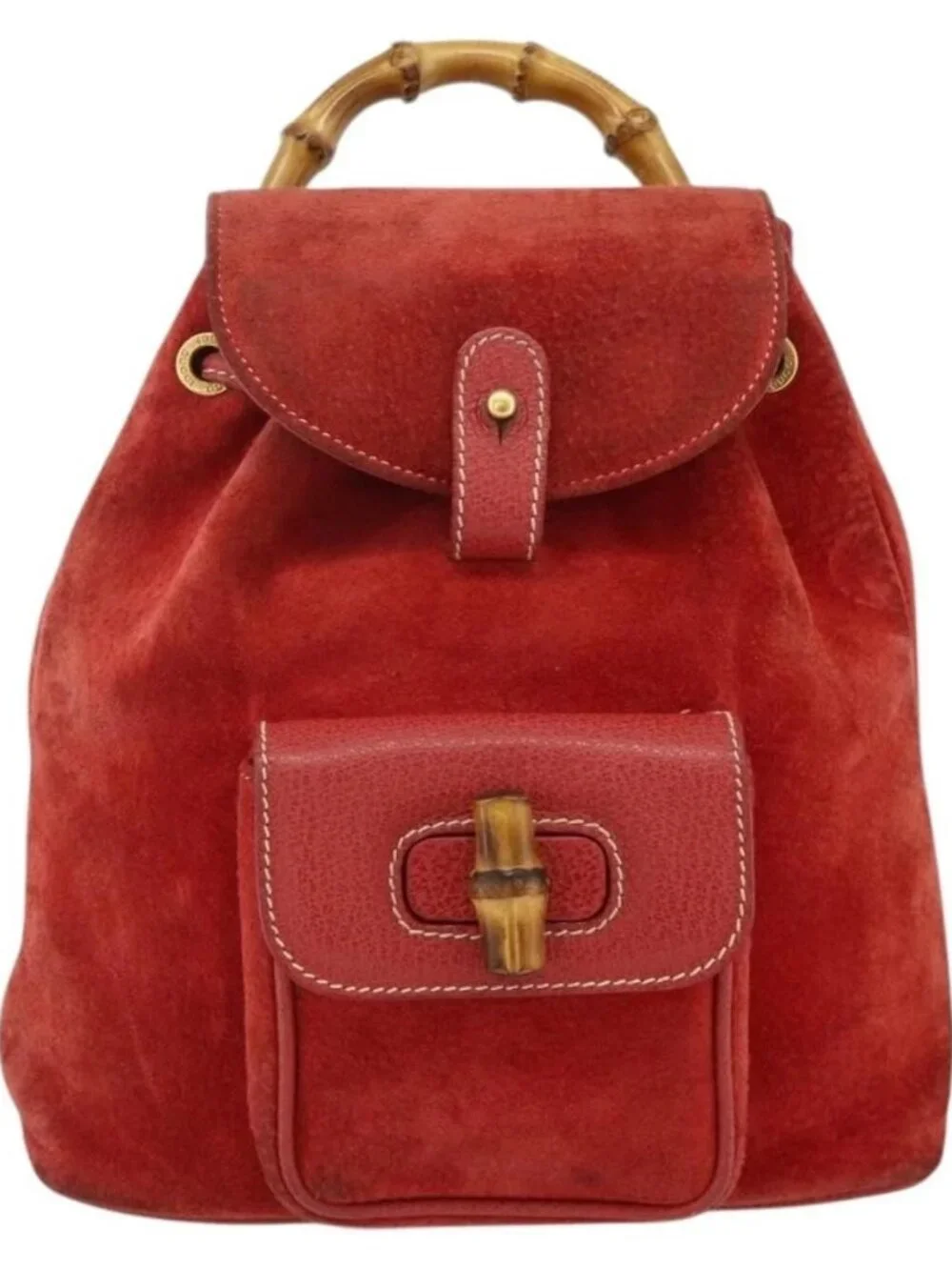 GUCCI Bamboo Backpack Suede Red Gold 003 2058 0030 Auth 175586